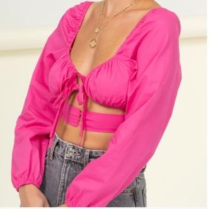 HYFVE Pink Long Sleeve Cropped Blouse